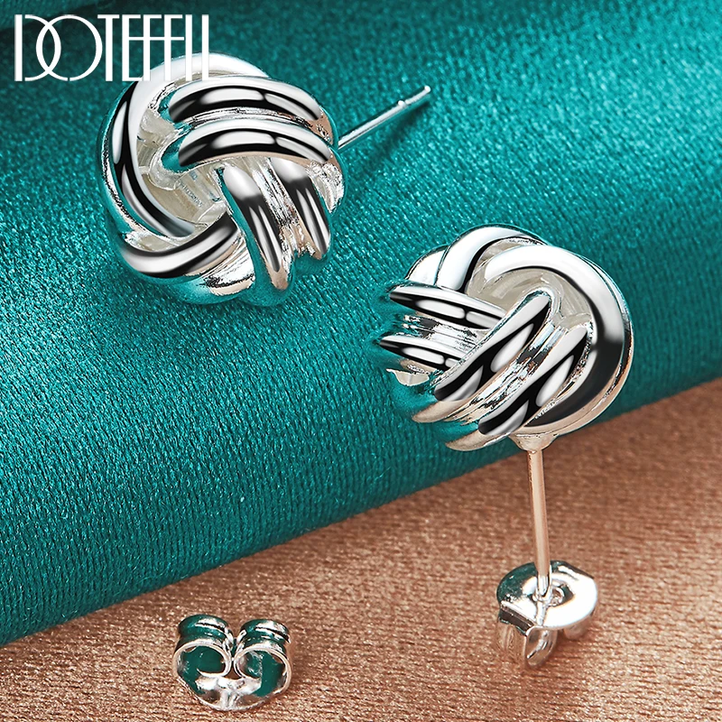 DOTEFFIL Ohrstecker aus 925er-Sterlingsilber mit Knoten, gedreht, für Damen, Hochzeit, Verlobung, Mode, Party, Charm-Schmuck Image