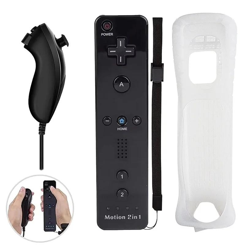 2-in-1-Gamepad für Nintendo Wii/Wii U Controller, optional mit Motion Plus Joystick, kabellose Fernbedienung, Videospiel-Gamepad, Silikonhülle