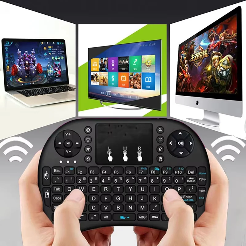 I8 2,4 GHz kabellose Tastatur, englische Mini-Tastatur, Air Mouse, Handtastatur mit Touchpad für Android-Laptops, TV-Box, Projektor Image