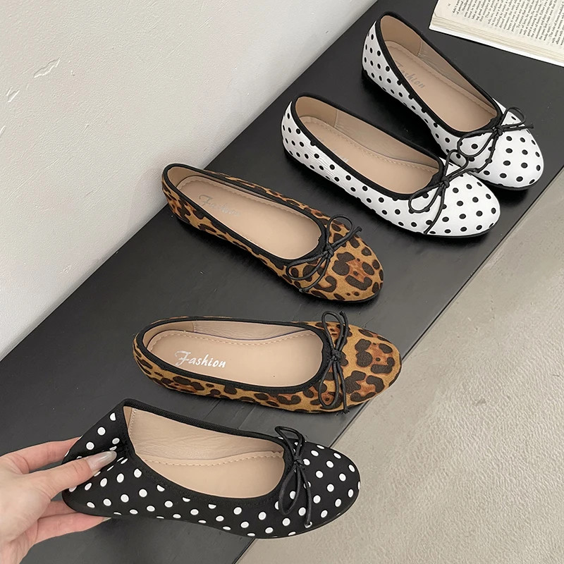 Damen-Ballerinas mit Schmetterlingsknoten, weiche Sohle, elegante Kleidschuhe, Frühling, neue flache Slip-On-Schuhe mit runder Spitze, lässige Damen-Ballerinas