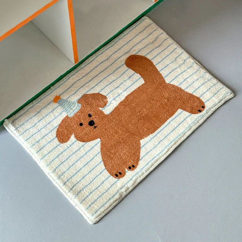 VIKAMA Cartoon Kreativer Hund Imitation Kaschmir Teppich Abkühlung Waschbar Eingangsbereich Türmatte Badezimmer Fußmatte Heimdekoration Image