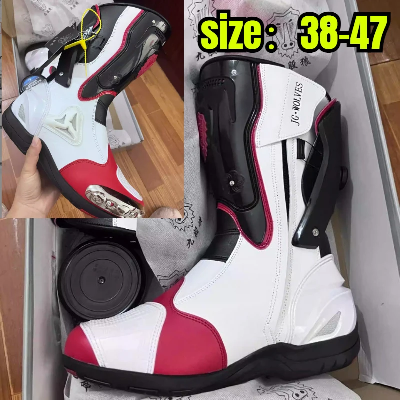 GRÖSSE 38-47 Motorrad-Rennstiefel, professionelle Biker-Schuhe, Motorrad-Reiten, schützende Getriebe, Mikrofaser-Lederstiefel