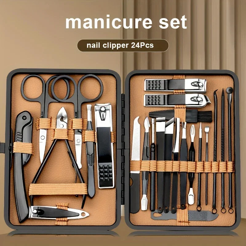7-18-teiliges Komplettes Nagelpflege-Set Hochwertiges Schwarzes Maniküre- & Pediküre-Set Nagelknipser-Set Nagelhautschieber Trimmer Entferner Image