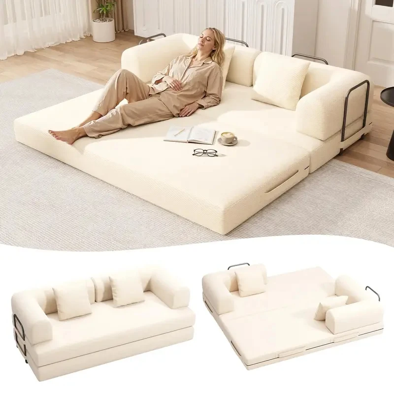 78,8'' Umwandelbares Schlafsofa, 5-in-1 Knochenloses Sofa mit Abnehmbaren Armlehnen, Klappbares Futon-Schlafsofa Inklusive 2, Maßgefertigt