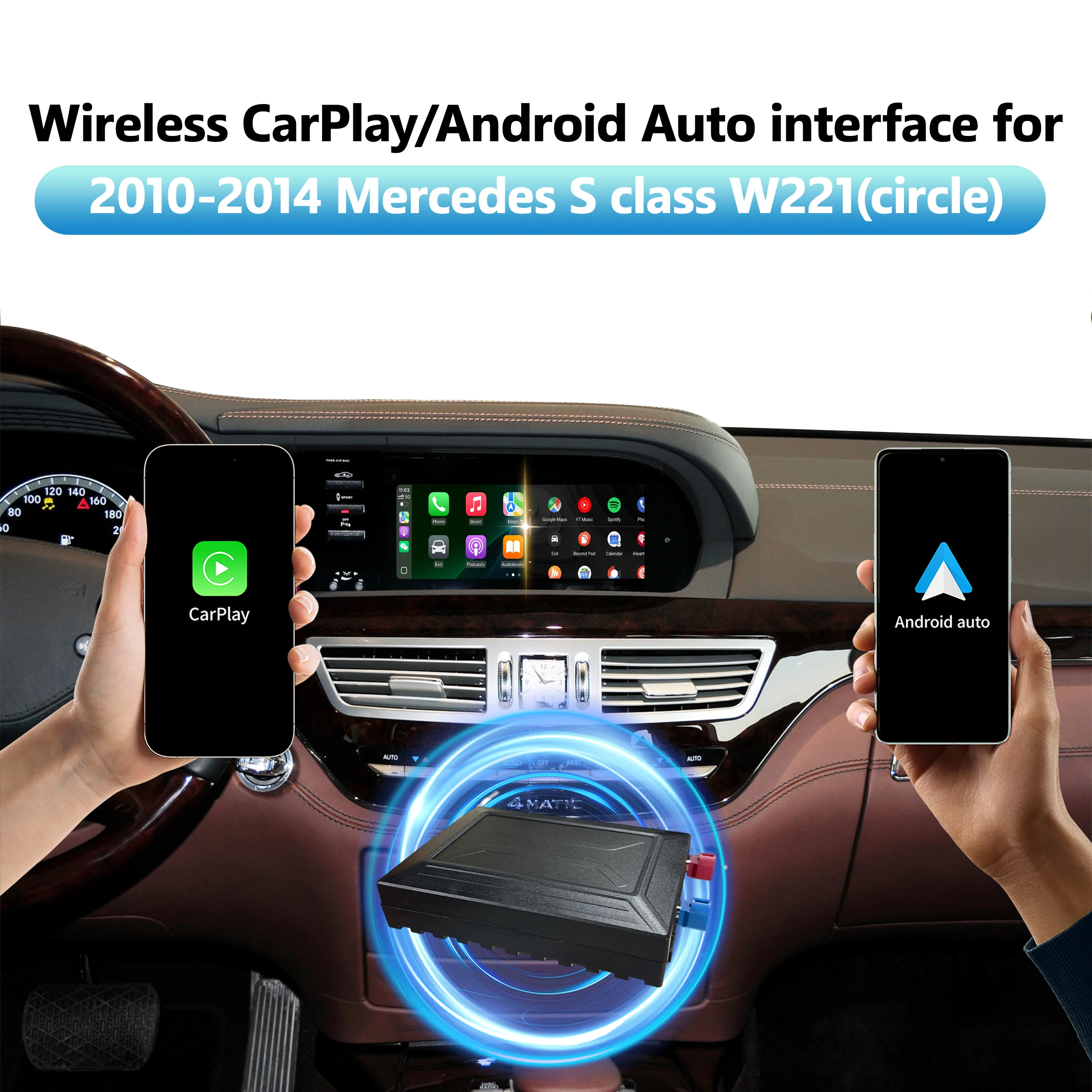 Kabelloses CarPlay Android Auto Interface für Mercedes Benz S-Klasse W221 2010-2014 NTG4.0 Circle Control Mirror Link Nachrüstkit Image