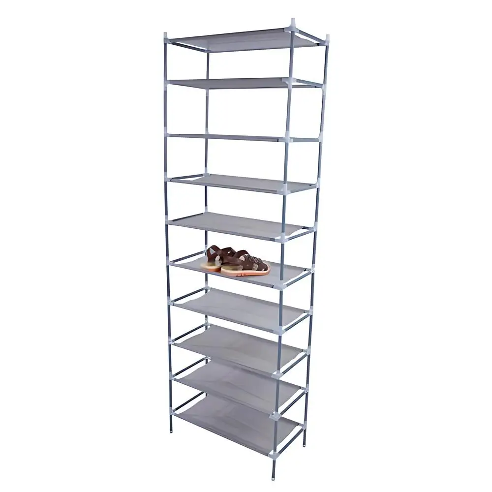 10 Tiers Non-woven Fabric Shoe Rack Large Capacity Household Storage Rack Simple Assembly Space-Saving Design, Gray