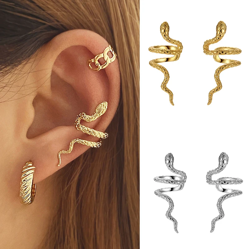 1PC Punk Vintage Schlange Ohr Manschette Kein Piercing Ohrringe für Frauen Gothic Silber Farbe Knorpel Ohr Clip Earing mode Schmuck
