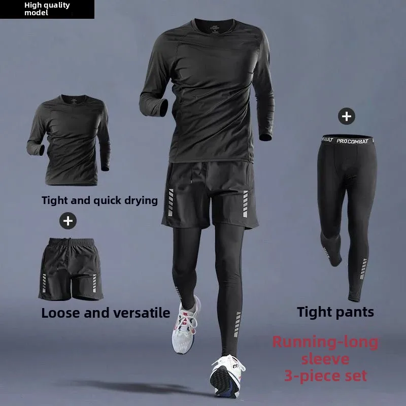 Ensemble de survêtements de sport 3 pièces pour hommes, tenue de compression pour l'entraînement, le jogging, la course en extérieur, collants de sport, vêtements de gym