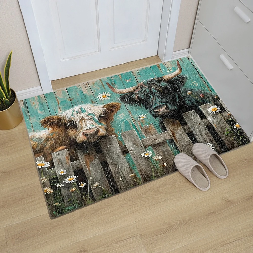 Highland Cow Printed Kitchen Carpet Living Room Dining Room Laundry Floor Mat Bath Balcony Hallway Non-slip Door Mat