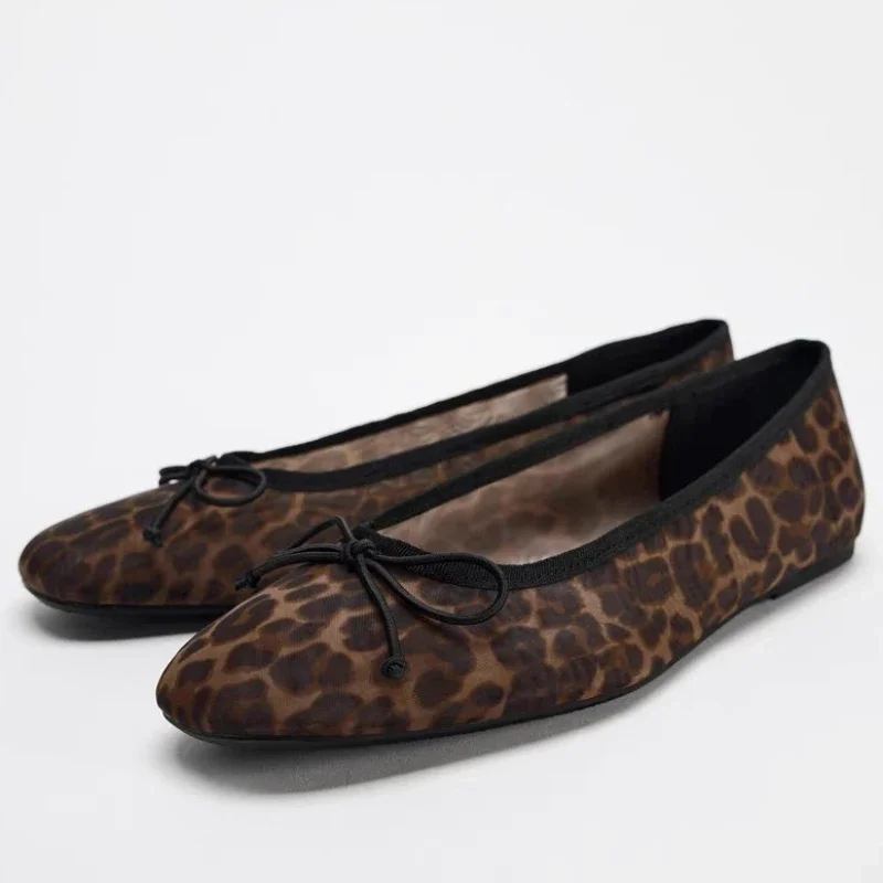 Deluxe Brown Leopard Decoration Ballet Flats Women Soft Sole Comfortable Loafers for Ladies Elegant Office Shoes Ballet Sneaker