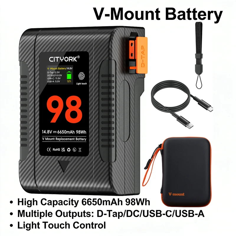 Mini Batteria V-Mount V-Lock BP con Ricarica Rapida PD per Videocamere Sony, Illuminazione Video Broadcast, Blackmagic URSA Mini Pro
