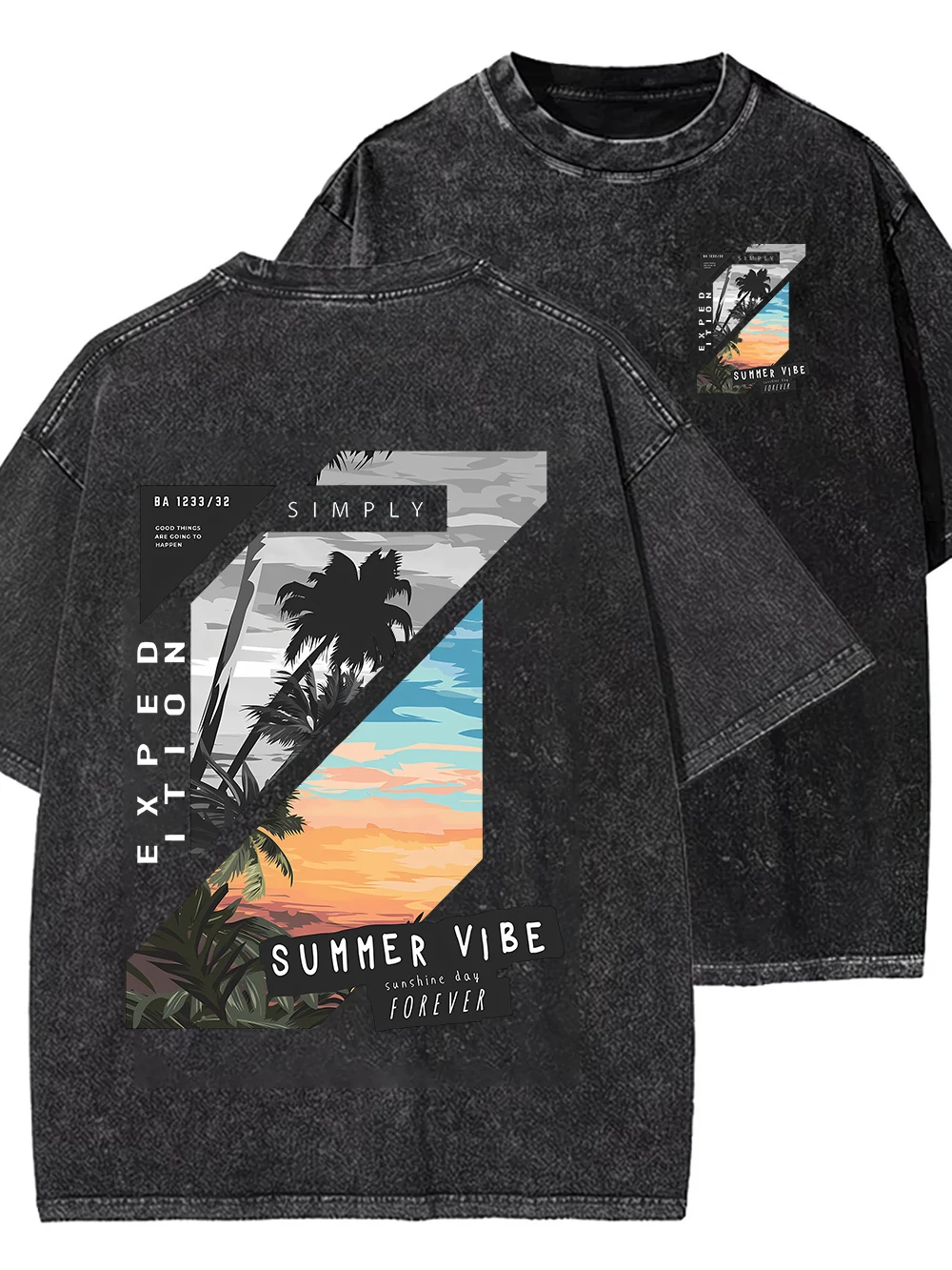 Vintage Washed Herren Sommer Modisches Lässiges Lockeres Einfarbiges Mehrfarbig Wählbares Sportliches Rundhals Kurzarm T-Shirt Image