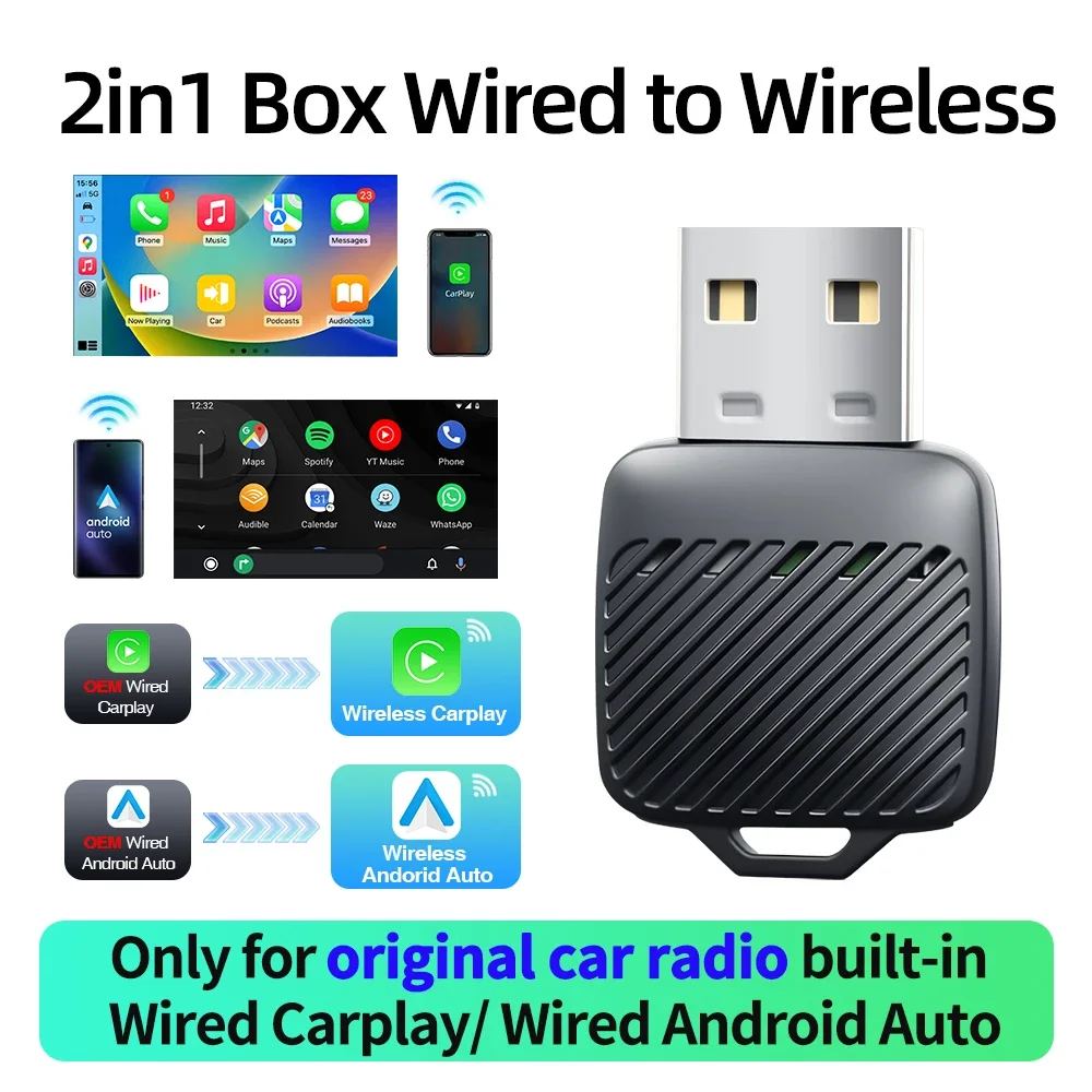 Kabelloser CarPlay Android Auto 2-in-1 Adapter AI Smart Box Dongle für Kabelgebundenes CarPlay Intelligentes Autosystem Plug & Play 5GHz WLAN Image