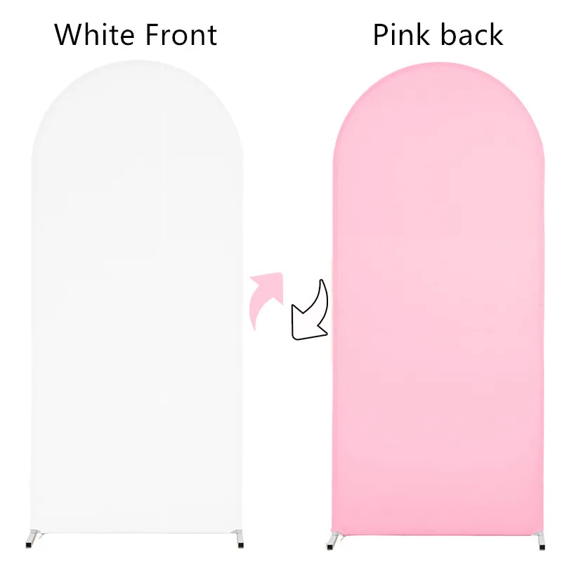 6 Fuß Hochzeitsbogen-Abdeckung Weiß-Rosa Doppelseitige Bogen-Hintergrundabdeckung Spandex-Hintergrundständer-Abdeckungen für Geburtstagsfeiern Zeremonien Bankette Image