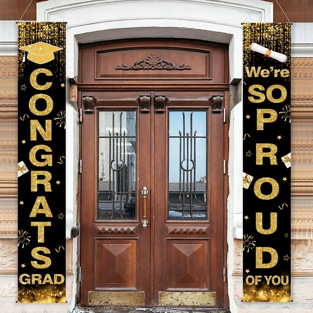 1 Paar Abschlussfeier-Türbanner, großes „Congrats Grad“-Banner, Partyzubehör, Dekorationen, Türbanner für die Abschlussfeier Image