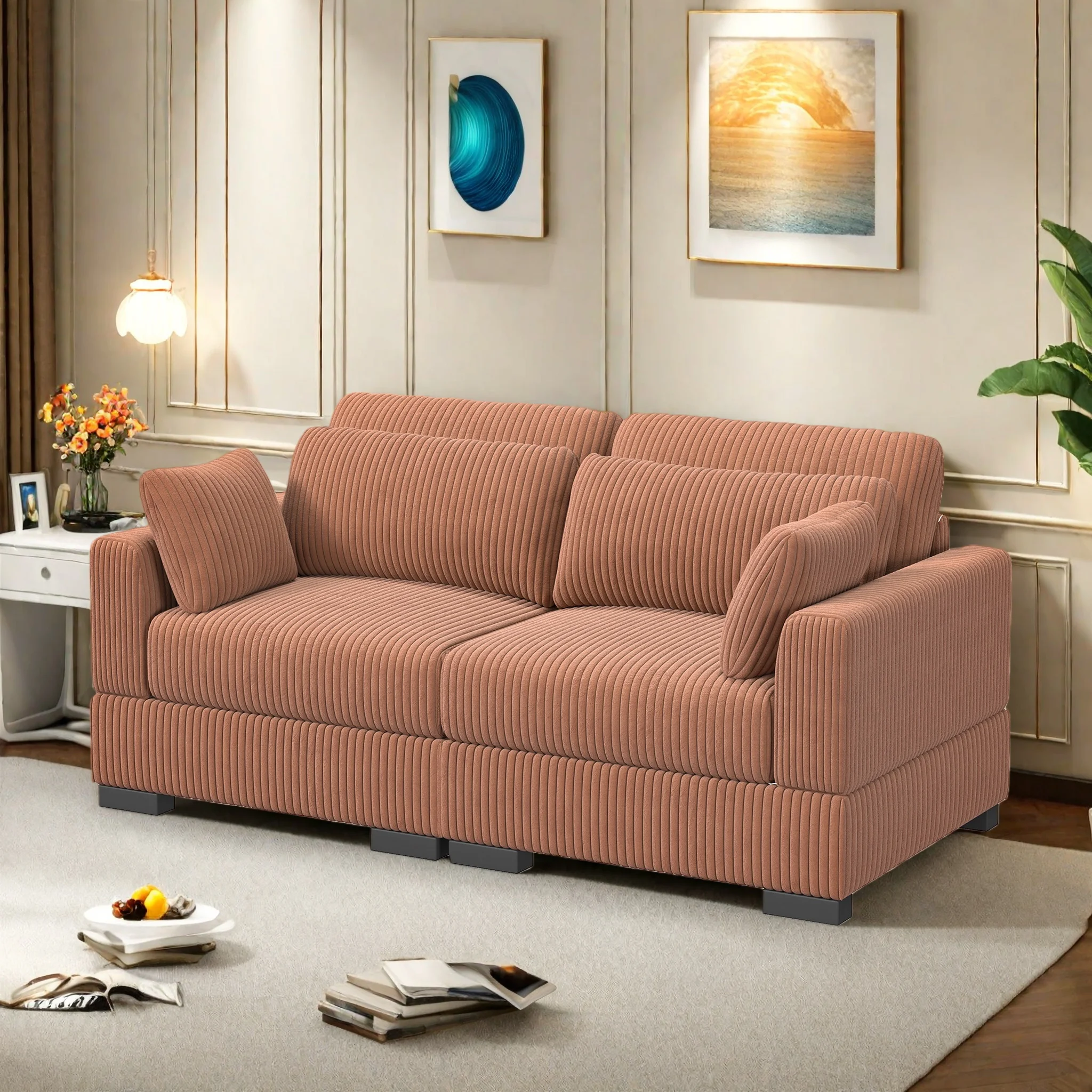 Divano a 2 posti in velluto a coste, largo 88 cm, comodo divano con sedute extra profonde da 58 cm, piccolo divano letto, divano pieghevole, divano a 2 posti, grande divano con 2 poltrone, per