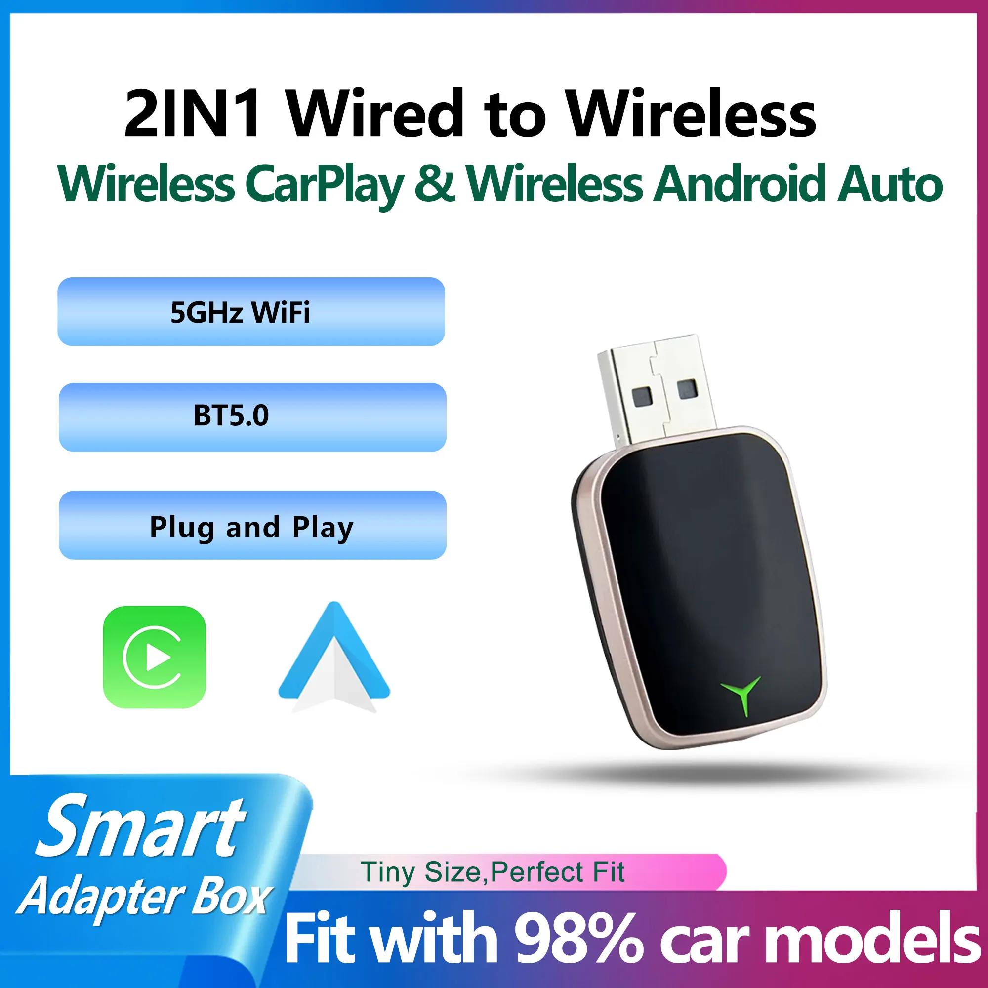 2-in-1 Plug & Play Wireless CarPlay Android Auto Adapter Dongle USB-A/C Unterstützung für iOS 10+ Android 11+ Fahrzeuge Image