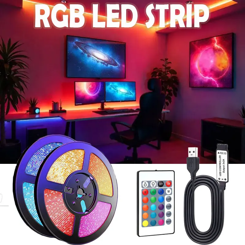 DC5V SMD 5050 RGB LED-Streifenlichter 24-Tasten-Fernbedienung Farbwechselnde Flexible Lichtbänder Image
