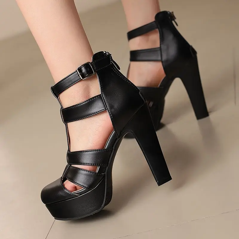 ORCHA LISA 2025 Neue Mode Weibliche Sandalen Runde Kappe High Heels 12 cm Plattform 3,5 cm Zipper T-riemen Große Größe 48 49 50 Party Schuhe