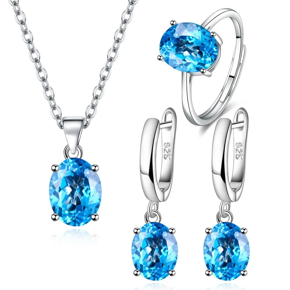Schmucksets aus 925er-Sterlingsilber für Damen, Ellipse, Zirkon, Ring, Halskette, Ohrringe, Luxus-Accessoires, Geschenke Image