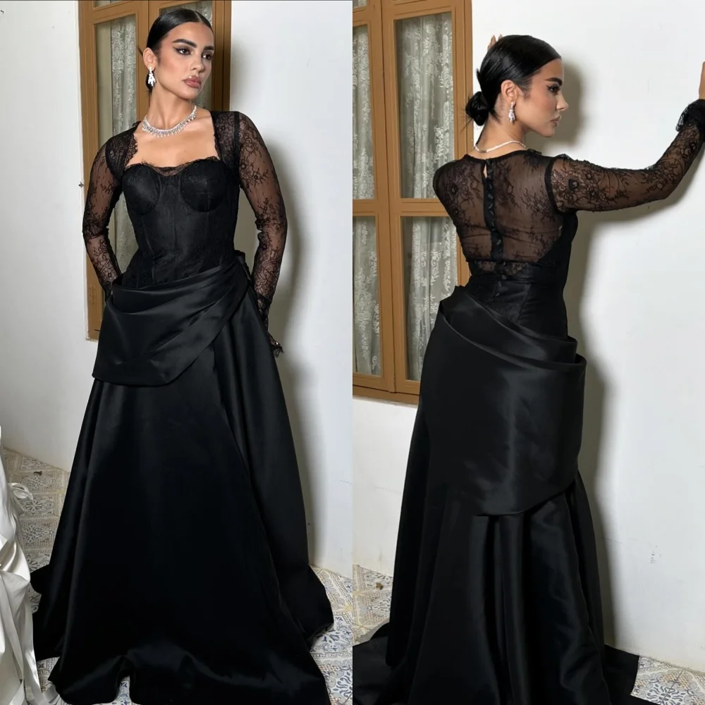 Customized Intricate Exquisite Pleat Ruched A-line Square Neck Long Dresses Bespoke Occasion Dresses Modern Style Exquisite Eleg