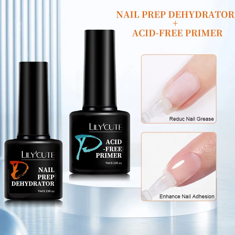 LILYCUTE 2 Stück 7ml Nagel-Primer & Nagel-Dehydrator Ohne Lampentrocknung Langanhaltender Nagellack Funktioneller Maniküre-Lack Image