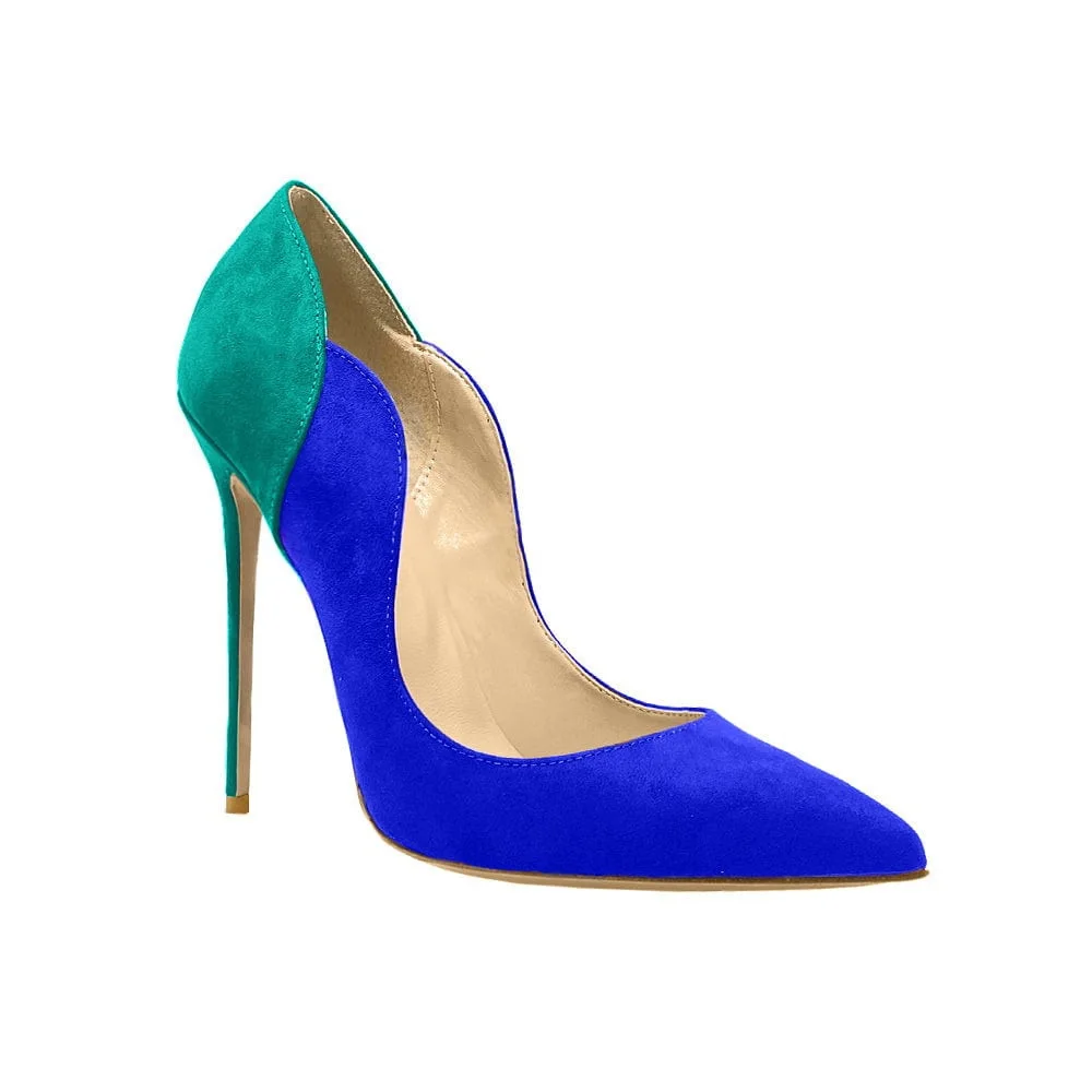 Wave Shallow Party-Schuhe aus Wildleder, 12 cm hohe Absätze, Damen-Pumps, spitze Zehenpartie, zum Hineinschlüpfen, Schwarz, Orange, Blau, Lila, Größe 34–46, Direktversand