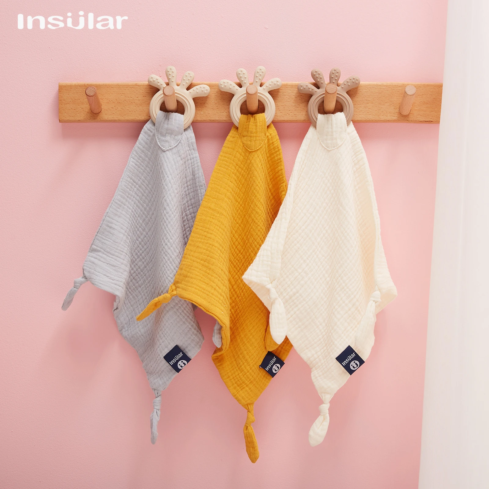 INSULAR Musselin-Baumwoll-Baby-Beruhigungstuch, weiche Schlafpuppe für Neugeborene, beruhigende Kuscheldecke & Sabberlätzchen für Säuglinge Image