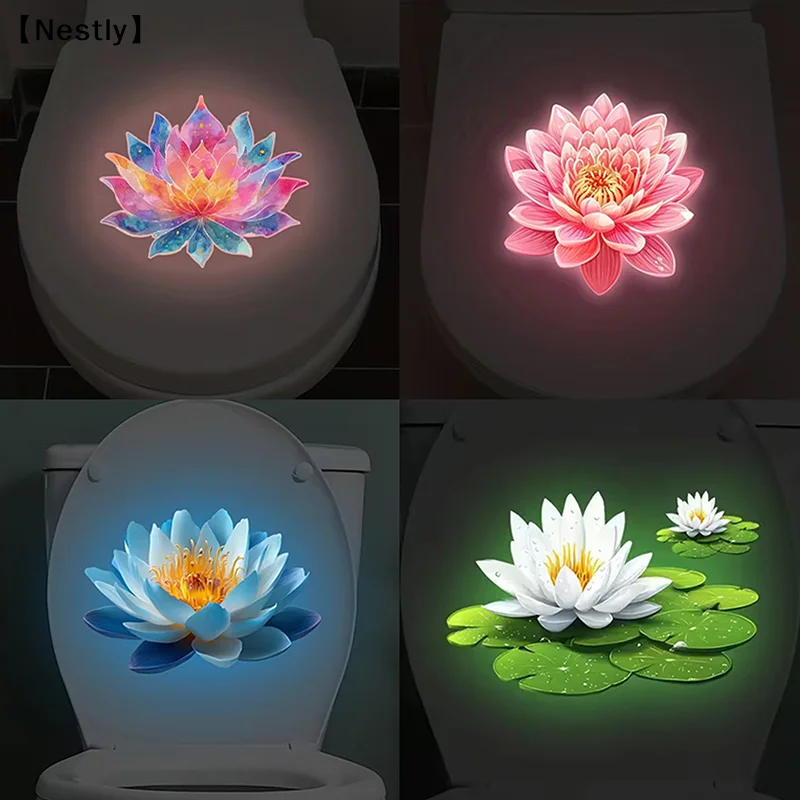 Im Dunkeln leuchtender Blumen-Toilettendeckelaufkleber, abnehmbar, Dekor, Nachtleucht-Wandaufkleber, leuchtender Toilettenaufkleber〔Nest〕 Image
