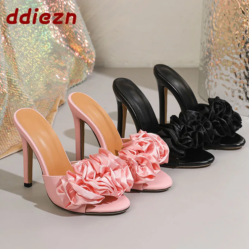 Neue Sommermode Blumen Elegante Damen Pumps High Heels Schuhe Damen Peep Toe Sandalen Slip-On Damen Schuhe mit dünnen Absätzen