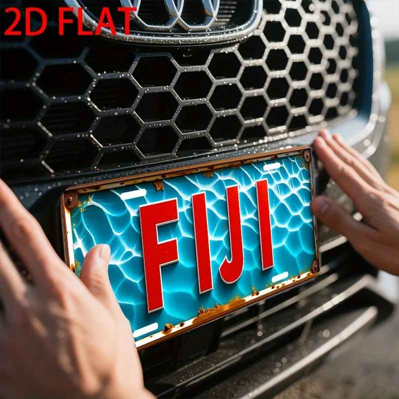 Vintage Fidschi-Türkis Ozeanwasser Nummernschild 2D Flaches Aluminium-Blechschild Wandkunst-Dekoration für Garage, Bar, Männerhöhle und Autofront