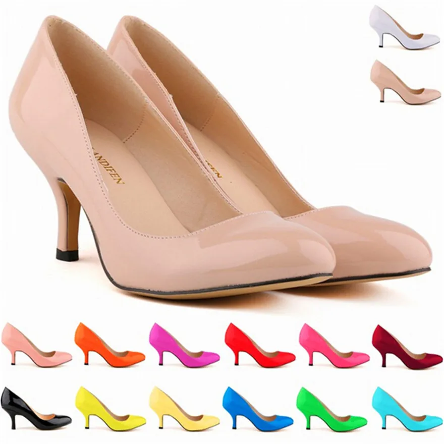 Classics Solid Women Pumps Office 2025 Round Toe Female Fashion Patent Leather Shallow High Heels 6cm Shoes Wholesale 14 Colors