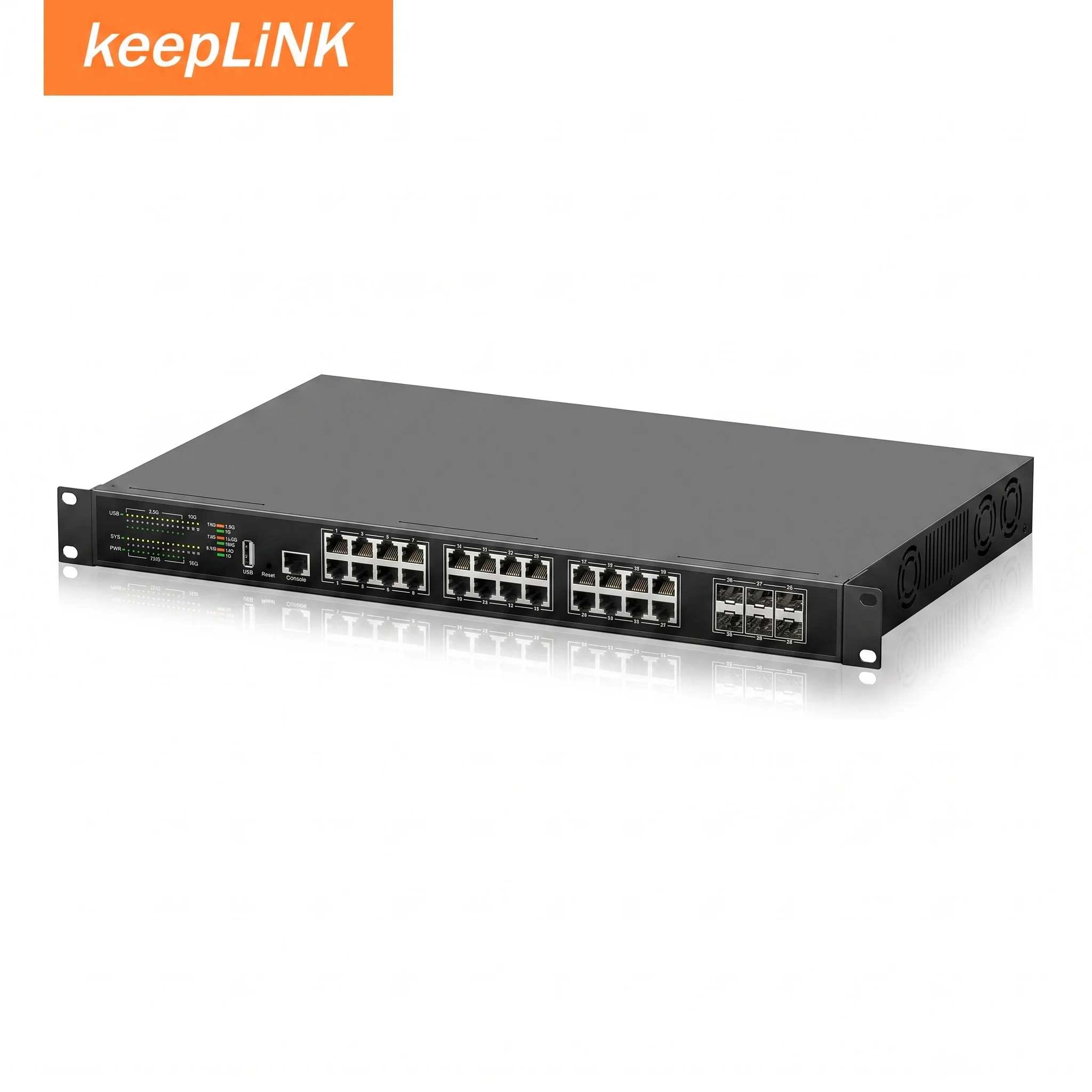 KeepLink 30-Port L3 Managed Multi-Gig Switch | 24 x 2,5G RJ45 + 6 x 10G SFP+ Uplink | 19-Zoll-Rackmount-Enterprise-Netzwerk-Switch Image