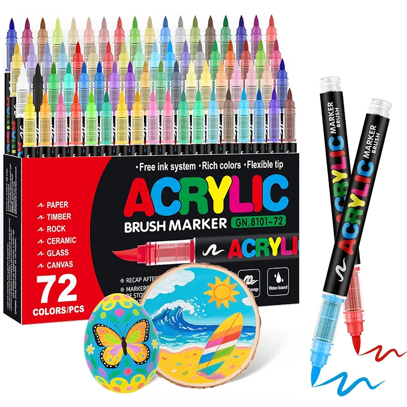 12-72 Farben Acryl-Marker-Stifte, Weiche Pinselspitze Große Tintenkapazität Acryl-Marker-Pinselstift, Glas- und Steinmalerei DIY-Handwerk Image