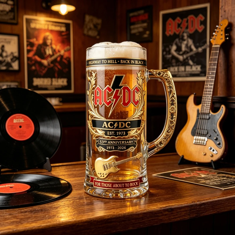 AC/DC Band 53. Jubiläum Heavy Metal Konzert Bühnen-Glaskrug mit Großer Kapazität, Bar Pub Party Rock-Liebhaber Sammlerstück Geschenkbecher Image