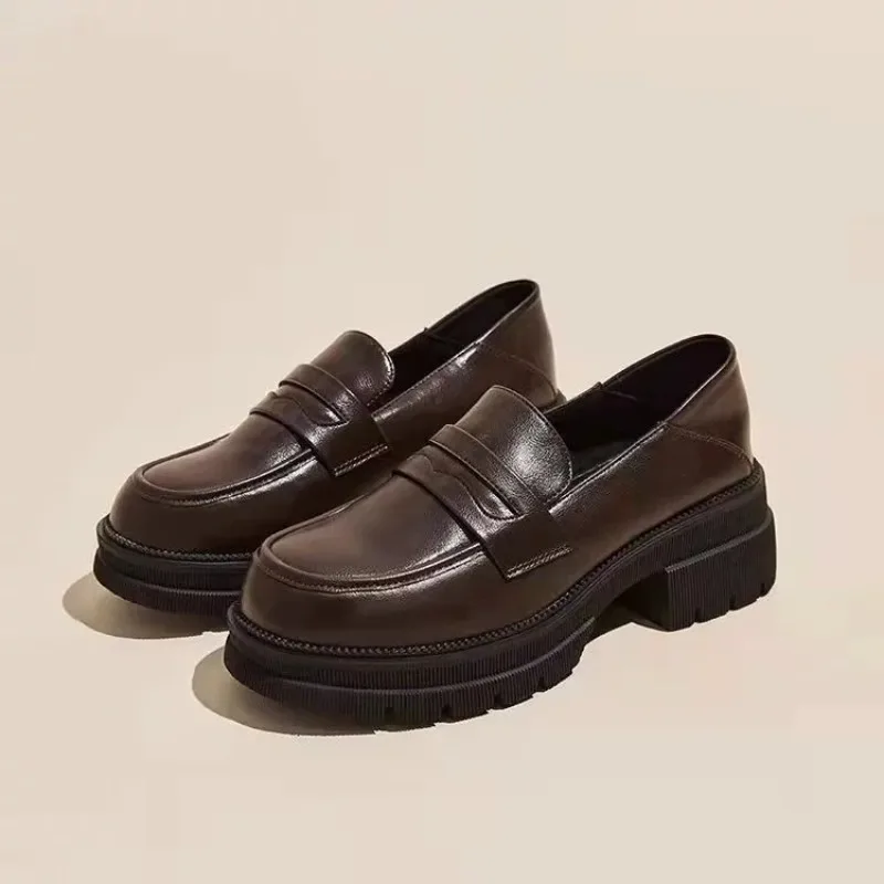 Lässige Lederschuhe für Damen, modische Pumps mit dicken Sohlen, einfarbig, atmungsaktive Slipper, modischer Komfort, Damen-High-Heels, Zapatos