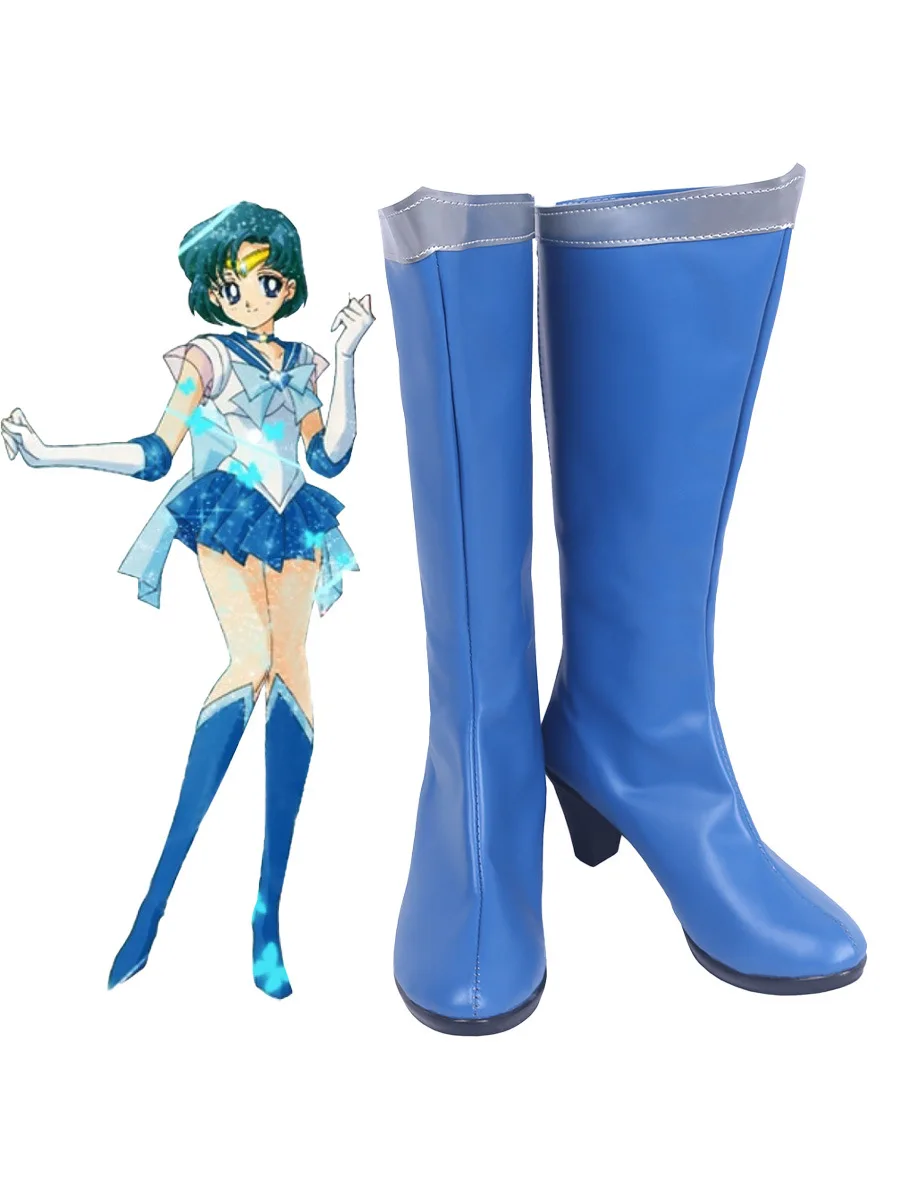 Mizuno Ami Sailor Mercury Cosplay Schuhe Stiefel Spiel Anime Party Halloween