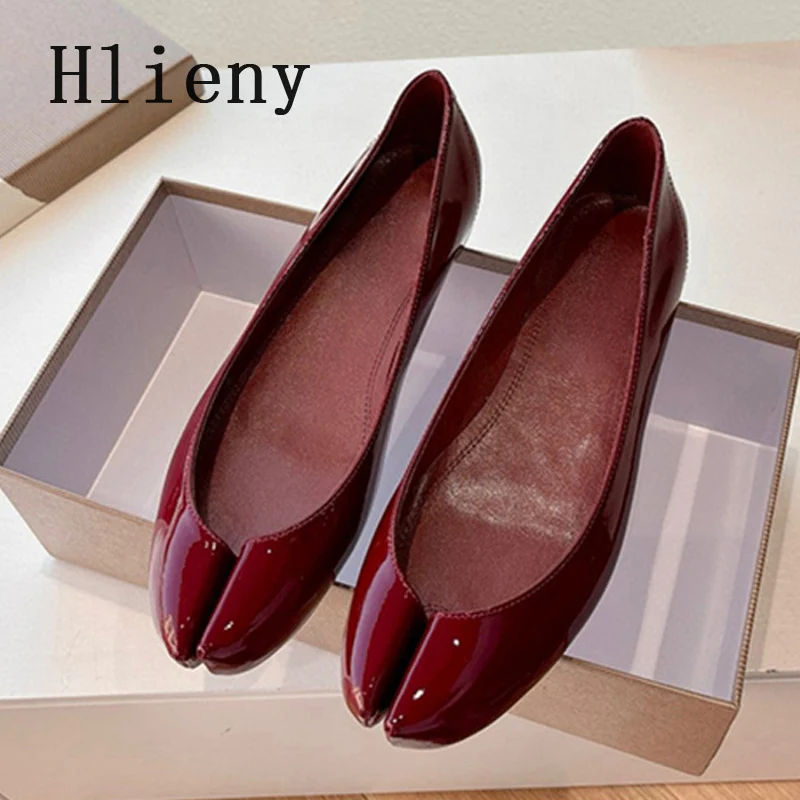 Hlieny Fashion Soft Leather Women Tabi Ballet Flats Height Increasing Insoles Cozy Walking Lazy Loafers Casual Lady Office Shoes