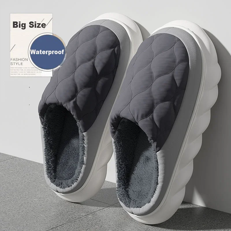 Winter Casual männer Hausschuhe Indoor Wasserdichte Hause Schuhe Pelz Flache Warme Mode Paare Schlafzimmer Houseshoes Große größe 48/49