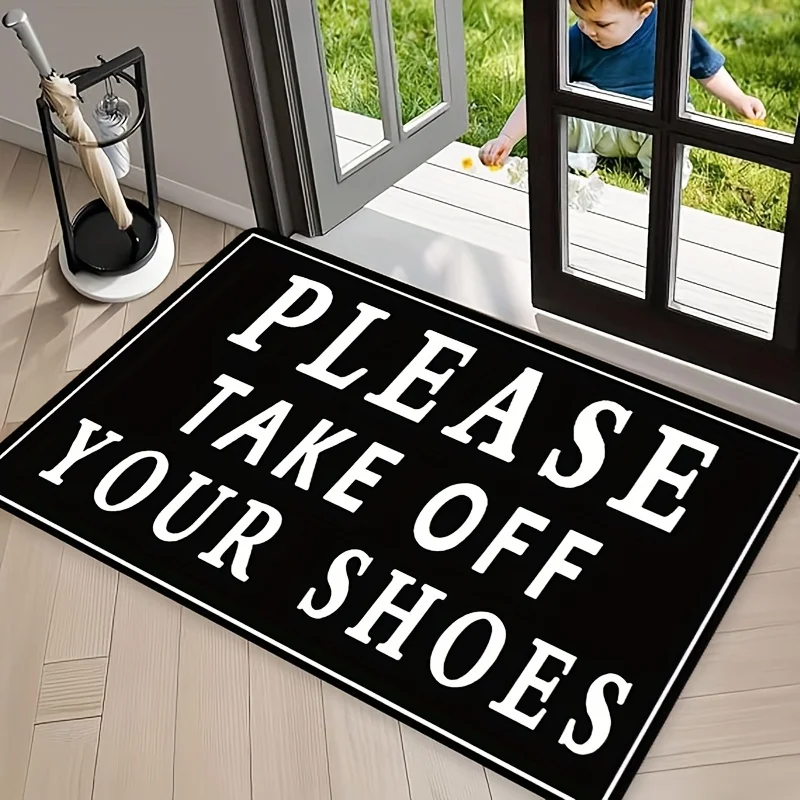 VIKAMA „Bitte entfernen Sie Ihre Schuhe“, Bodenmatte, Heimdekoration, Küche, Willkommen im Eingangsbereich, rutschfester Badezimmerteppich, wasserabsorbierend Image