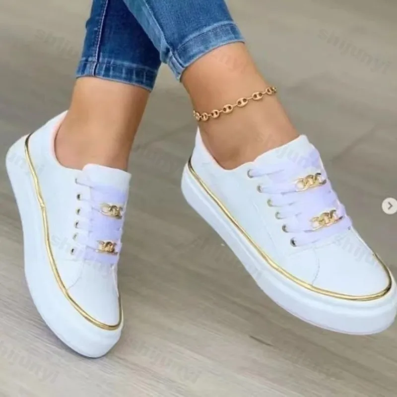 Modische Damenschuhe, Größe 43, leichte Schnür-Plateau-Flats, weiche Sohle, rutschfest, bequem, weiße Freizeitschuhe für Damen