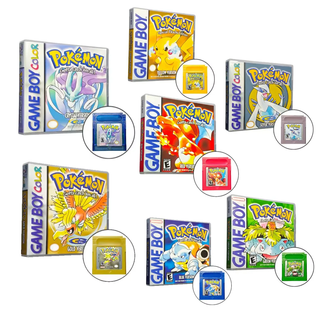 Cartouche de jeu vidéo Pokemon rouge bleu cristal doré vert argent jaune GBC, cartouche de jeu vidéo 16 bits pour console GB/SP