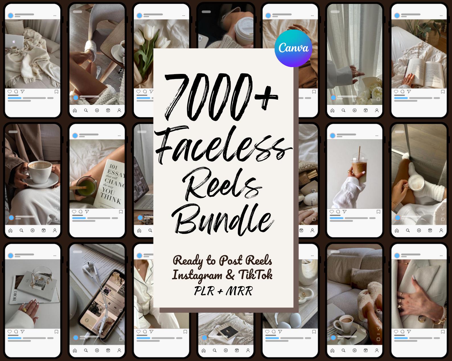 Pacchetto di oltre 7000 Faceless Reels, Reels estetici, Video estetici senza volto, Foto, Marketing digitale, Contenuti virali, PLR MRR, Canva, Canva