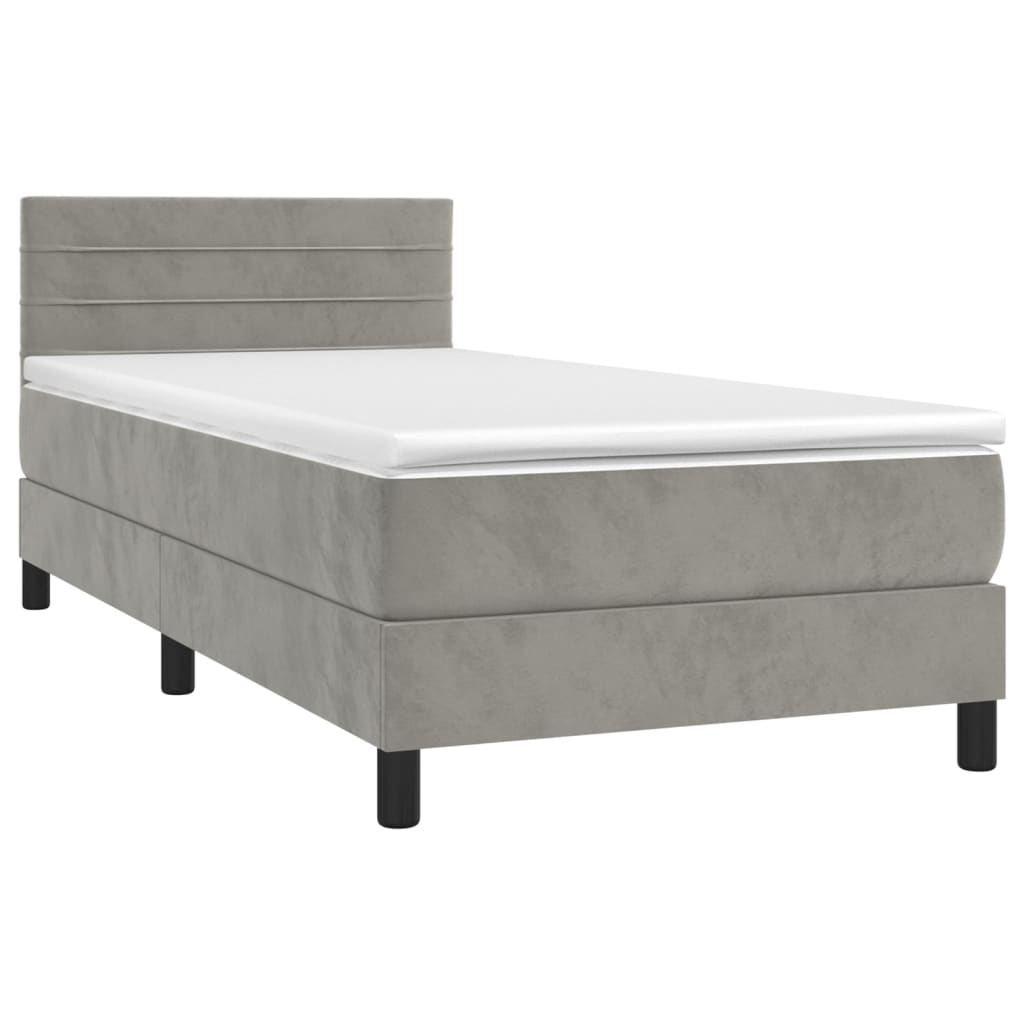 Décoshop26 - LED-Bettgestell mit Lattenrost Kopfteil und 90x190cm Matratze in hellgrauem Samtstoff TDL0208474 Image