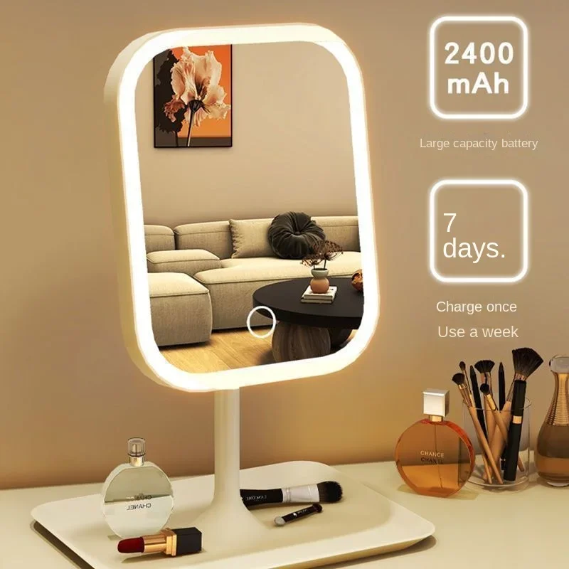 Schminkspiegel für den Schreibtisch, 3-farbig, dimmbar, LED-Make-up-Spiegel, Licht, Touch-Spiegel, für Damen, Schlafzimmer, Ankleidespiegel