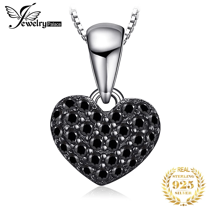 JewelryPalace Herz Liebe Natürliche Schwarz Spinell Edelstein 925 Sterling Silber Anhänger Halskette für Frauen Mode Schmuck Keine Kette Image