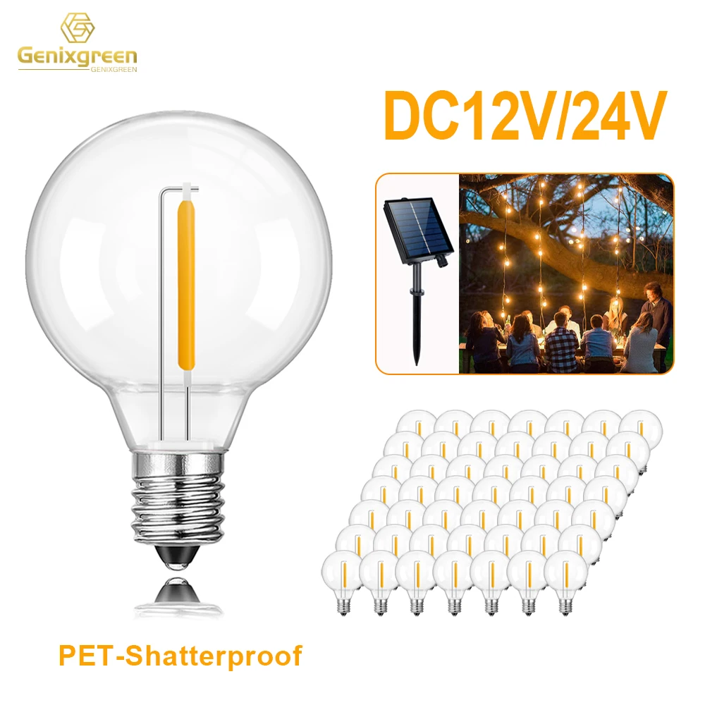 G40 Niederspannung DC12V 24V LED-Glühbirnen 1W E12 Retro Kunststoff Ersetzen Sie die Glühbirne für netzunabhängige Solar-Lichterkette Batterie Camping RV