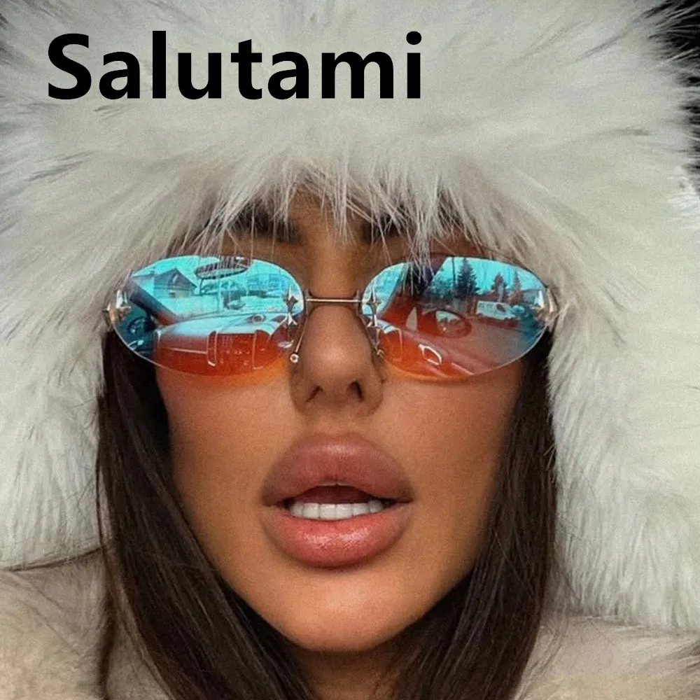 Einzigartige Legierung rosa Spiegel Y2K Sonnenbrille Frauen neue Mode randlose ovale Farbverlauf Silber Sonnenbrille Damen sexy Fahrschirme Image