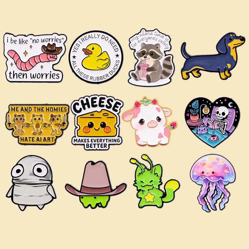 Cartoon-Alien-Katzen Emaille-Anstecknadeln für Rucksäcke, Damen-Broschen für Kleidung, Niedliche Aktentaschen-Abzeichen, Schmuck-Accessoires Image