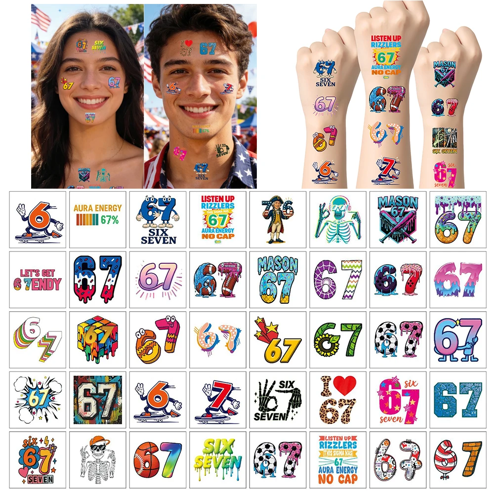 20 teile/satz Lustige Farbe 67 Sechs Sieben Temporäre Tattoo Aufkleber Für Körper Kunst Tattoo Party Geschenke Aufkleber Image